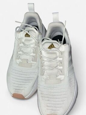 adidas White Sneakers with Gold Logo and Tan Toe Accent